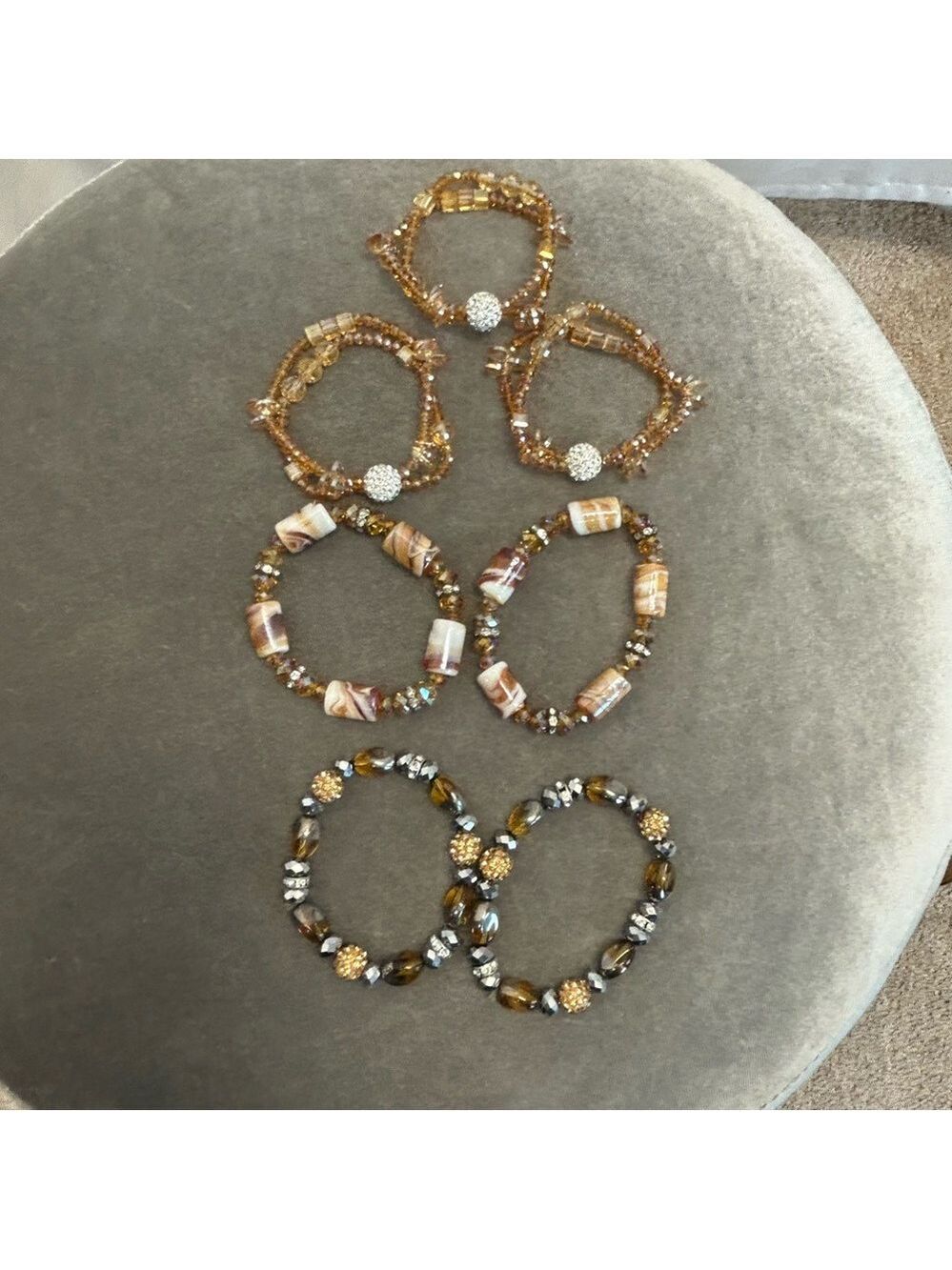 Elegant Beaded rhinestone Bracelet Set stretchy marbled